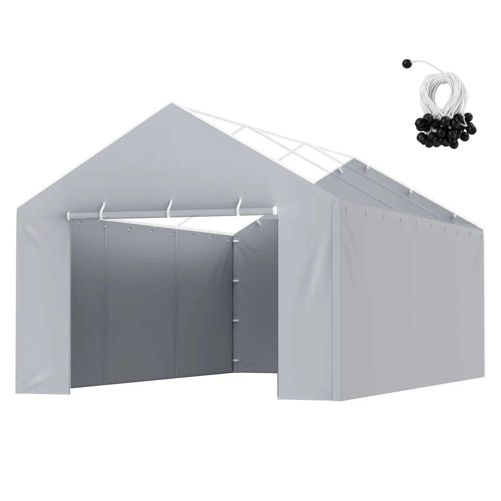 【summerfinds】VEVOR Carport Replacement Canopy Cover Side Wall 12 x 20 ft, Garage Tent Shelter Tarp Heavy-Duty Waterproof & UV Protected, Easy Installation with Ball Bungees,Grey (Top and Frame Not Included), Patio Canopy, Outdoor Canopy