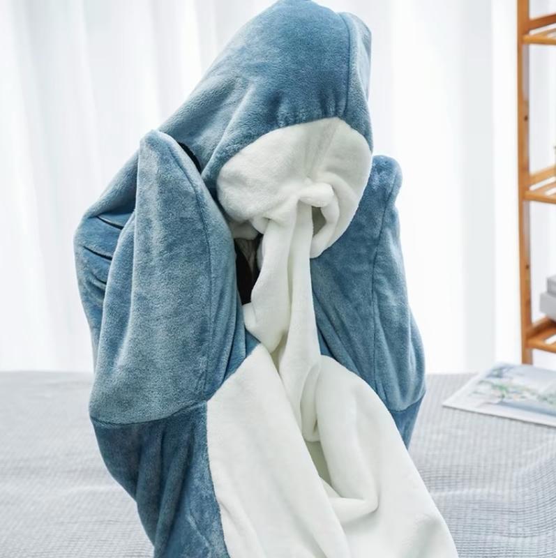 【Gift for kid or friend】Shark Onesie Blanket SuperSoftFlannel Costume Shark Blanket HoodieHome Sleeping Bagfor Kids & Adults Bedding Womenswear Loungewear Nightwear Basic