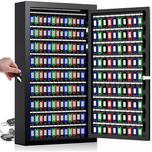 225  Key Lock Box Wall Mount with Additional 16 Side Hooks and Key Tags, Anti- Key Box Key Cabinet with Side Opening, Key Organizer Key Safe for  Office Garage Rental Business