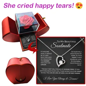 Christmas Day Gift To My Love Wife Soulmate Love Heart Knot Necklace Fashion Jewelry Women Heart Necklaces With Rose Apple Box