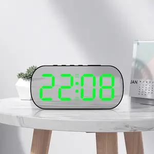 Mini Alarm Clock with Date Temperature Display, Night Mode, Five Brightness Levels, Mirror Screen, Two Alarms, Battery and Plug Options, Led Alarm Clock