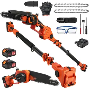 Electric Pole Saws for Tree Trimming, 2-in-1 Bruless  Mini  & Pole , 8-in Electric  Cordless with Extendsion Pole, 2x4000mAh Li  & Charger, 16FT Max Reach
