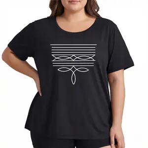 Plus Size Boho Graphic Tee Minimalist Geometric Shirt Women Abstract Line Art Design Relaxed Fit Everyday Top S-6XL