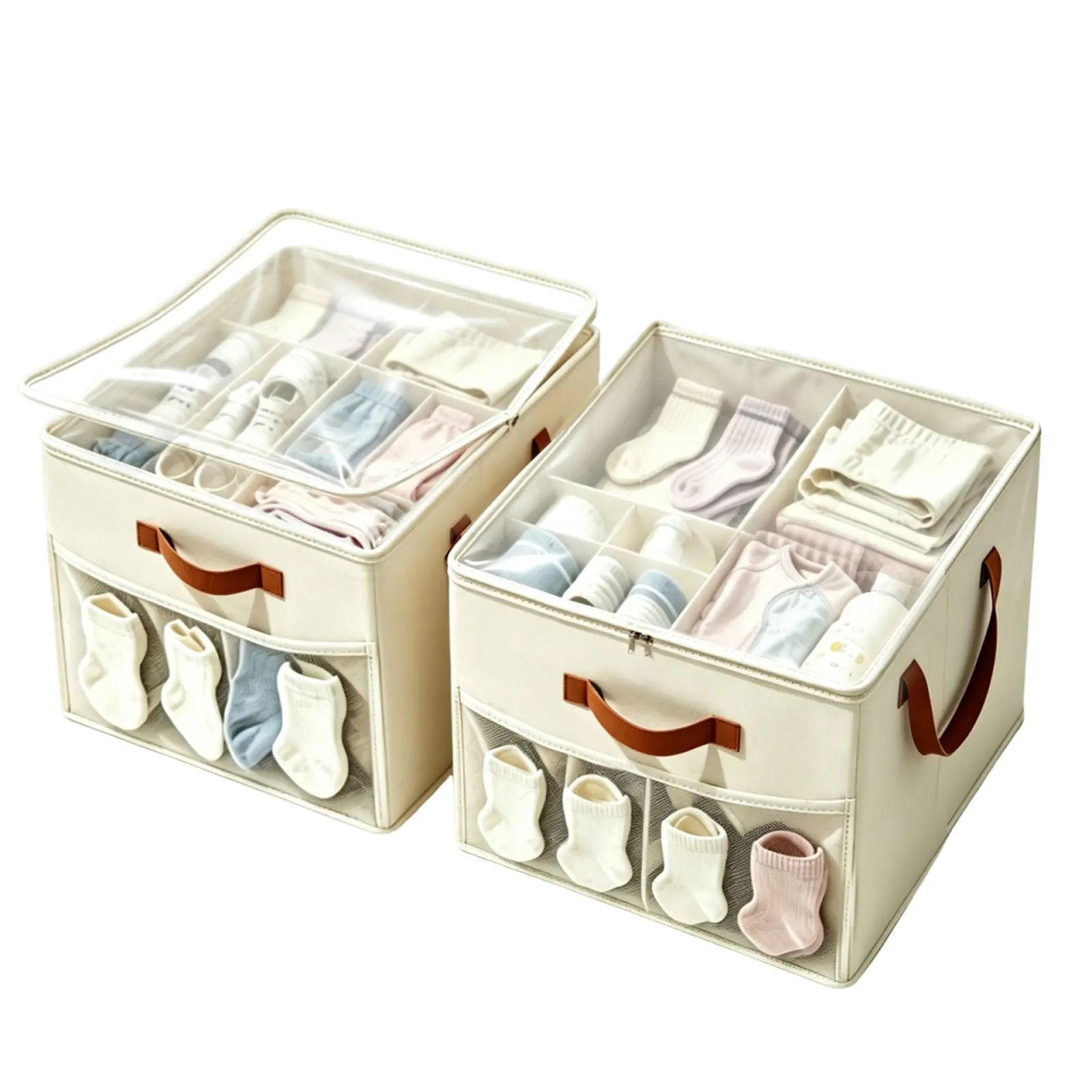 [HortiNest] Storage Bins with Dividers & Pockets - Multi-Functional,Fabric Storage Box，Baby Kids Closet Organizer for Socks, Underwear, Diapers, Multi - Functional Wardrobe/Entryway/Shoe Bench Organizer，Underwear Organizer，New Mom Essentials