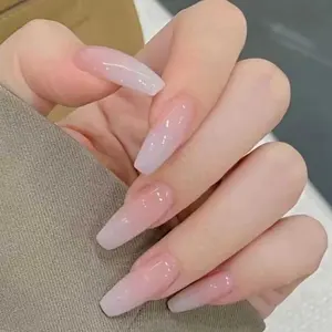Long Press on Nails Square French Fake Nails Full Cover Nude Acrylic False Nails for Women and Girls 24PCS