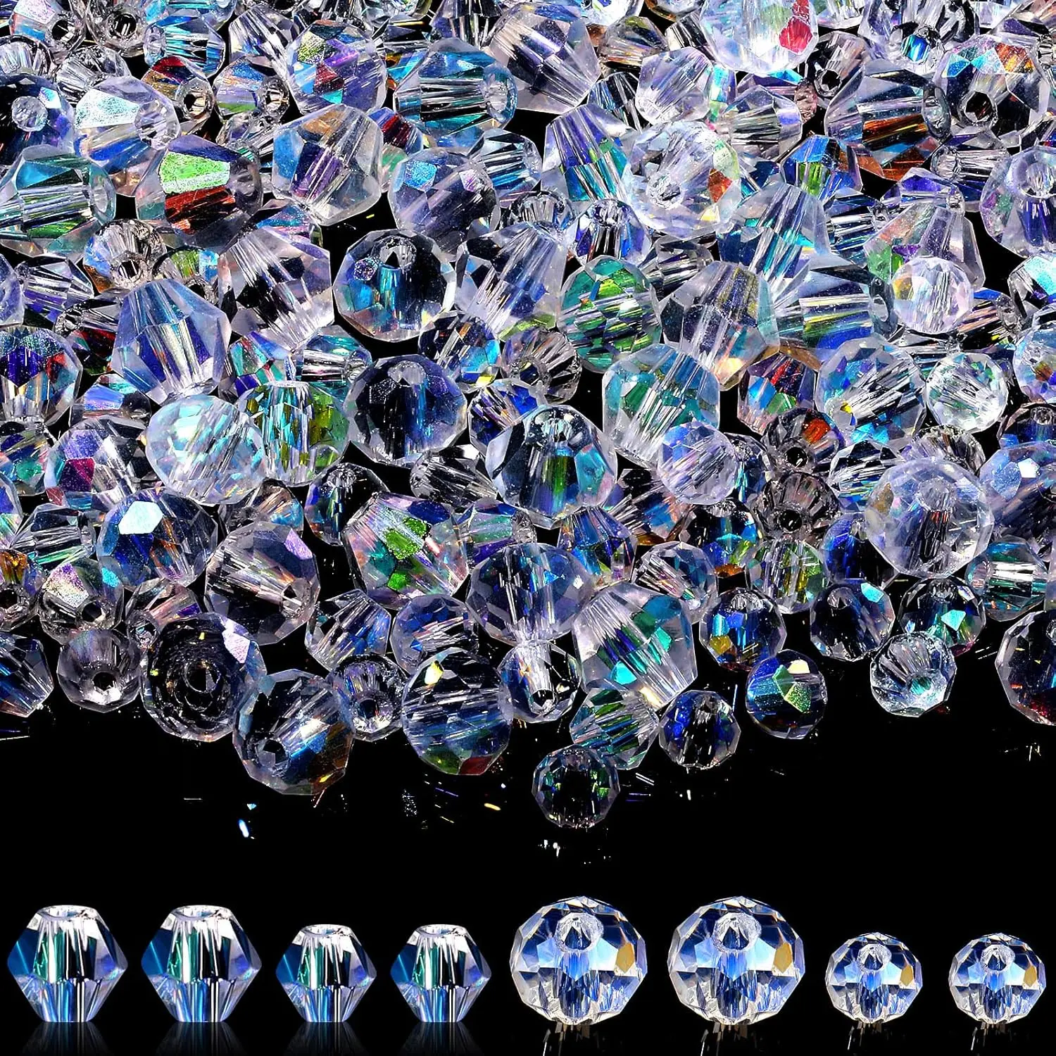 1000 count  Beads for  Making Suncatcher Beads Faceted Bicone Loose Sparkly Briolette for Transparent Bracelets Necklace Earring Pendants DIY Crafts Chimes