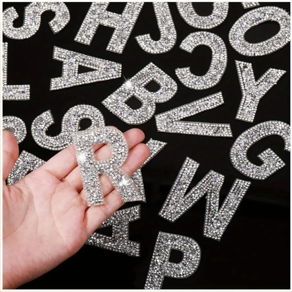 Bling Rhinestone A-Z Glitter Stickers, 52-Piece Self-Adhesive Resin & Crystal Patches - Iron-On for Clothing, DIY Crafts, High-Quality Decorative Stickers for Home Supplies & Decor
