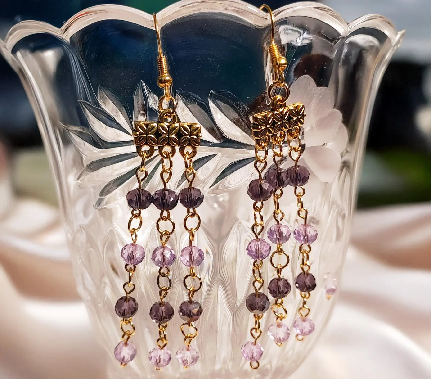 Lavender Cascade Crystal Dangle Earrings