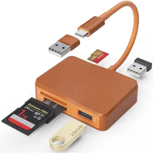 SD Card Reader, 5 in 1 USB-C & USB Card Adapter with SD/MicroSD/MS and Dual USB-A Ports Memory Card Reader for  17/16/15 Pro Max iPad MacBook Pro/Air M4/M3 Android Phone/Tablet PC (Terracotta)