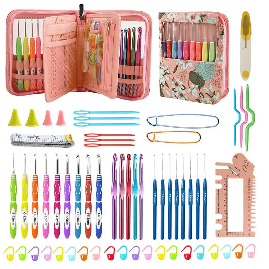 Crochet Hook Kit with Storage Bag, 1 Set Portable Multifunctional Crochet Hook & Needle Set, Household DIY Handmade Knitting Craft Tool