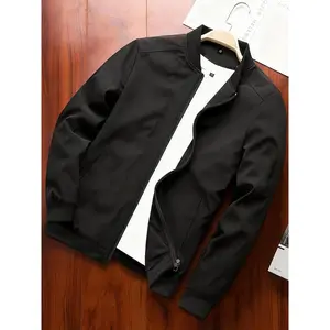 Men's Autumn Winter Ribbed Collar Jacket Casual Sports Streetwear Trendy Brand Outerwear with Hood Zipper Closure & Pocket Design Perfect Gift for Husband or Boyfriend Menswear