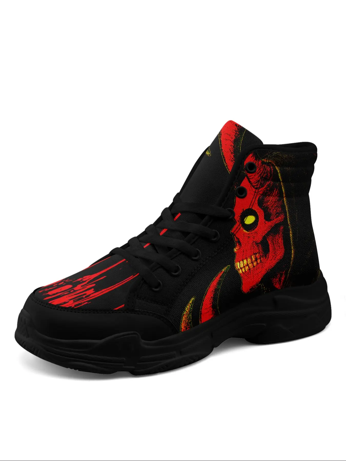 Women's Demon & Skull Design High Top Sneakers, Casual Comfortable Lightweight Lace-Up Trainers for Halloween, Streetwear & Daily Wear