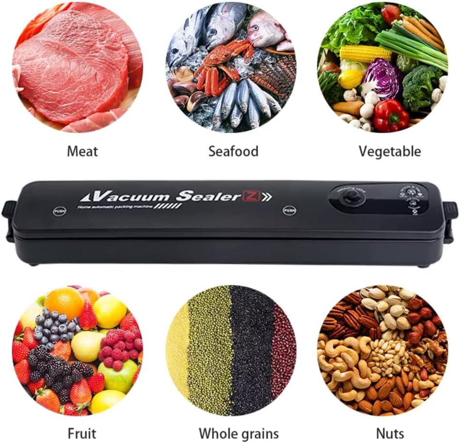 Food Vacuum Sealer Machine – Compact Design, Automatic Operation, Ultra Quiet & Fast 15 Sec Seal, r, Includes 10 Vacuum Bags – Black Food Sealing System for All Types