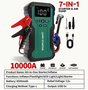 10000A 7-in-1 Multi-functional Emergency Start Power Supply with Air Pump, 150PSL Portable Car Battery Starter, Digital Tire Inflator