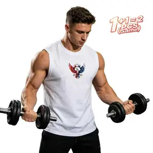 2-Pack Men’s White Gym Tank Tops with Patriotic American Eagle White Ink Logo, Sleeveless Workout Muscle Tees, Breathable Moisture-Wicking Athletic Shirts for Lifting & Training, Loose Fit Sportswear, Sizes S–3XL, 2-Piece Value Bundle, Fast Direct Shippin