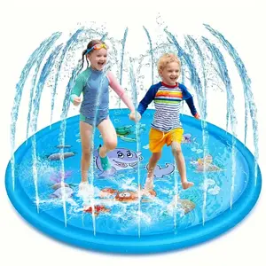 Splash Pad for Kids, Non-Slip Splash Pad for Summer Outdoor Water Toys Dophin Style, Sprinkler Pool for Kids Outdoor Play, Scratch Resistant Thicken Dog Splash Pad, Fountain Play Mat for Kid Water Fun