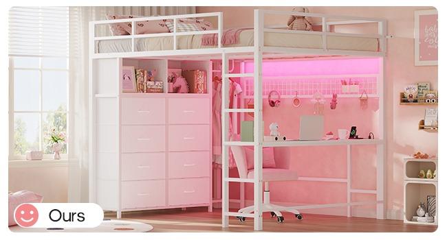 SIKAIC Full Size Loft Bed with Desk and 8 Storage Drawers, LED Metal Loft Bed Frame with Power Outlet, Shelves and Clothing Rack for Space Saving Bedroom SIKAIC Full Size Loft Bed with Desk and 8 Storage Drawers, LED Metal Loft Bed Frame with Power Outlet, Shelves and Clothing Rack for Space Saving Bedroom