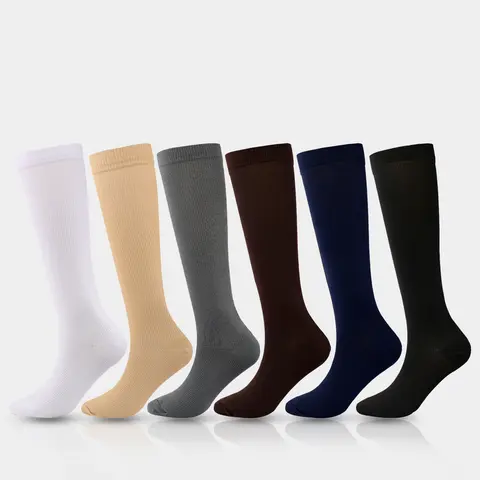 Women's Compression Athletic Socks - Nylon Blend, Calf High Basic Black Female All Seasons Sequential Pressure Socks for Running, Cycling