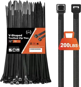 Patented 12" Heavy Duty Zip Ties (80-Pack) – 200 LBS Tensile Strength, V-Shaped Double-Sided Teeth, Extra Large Nylon Cable Ties for Indoor & Outdoor Use