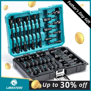 【Fathersdaygift】LIBRATON 31PCS Magnetic Nut Driver Set,fathersdaygift,  1/4" Impact Drill Driver Bit Set, Long Nut Drivers 6INCH, Metric & SAE Nut Drivers for Impact Drill, Socket Set, Impact to Hex Converter, PH1, PH2, Storage Box