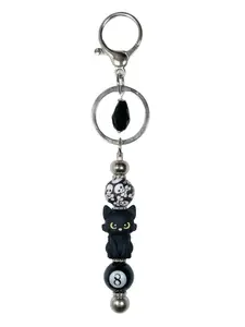 La Luna Blu Handbags Black Cat Keychain w/Magic 8 Ball and Skulls - Cute Goth Keyring Witchy Cat Lover Gift | Alt Aesthetic Spooky Punk Backpack Charm