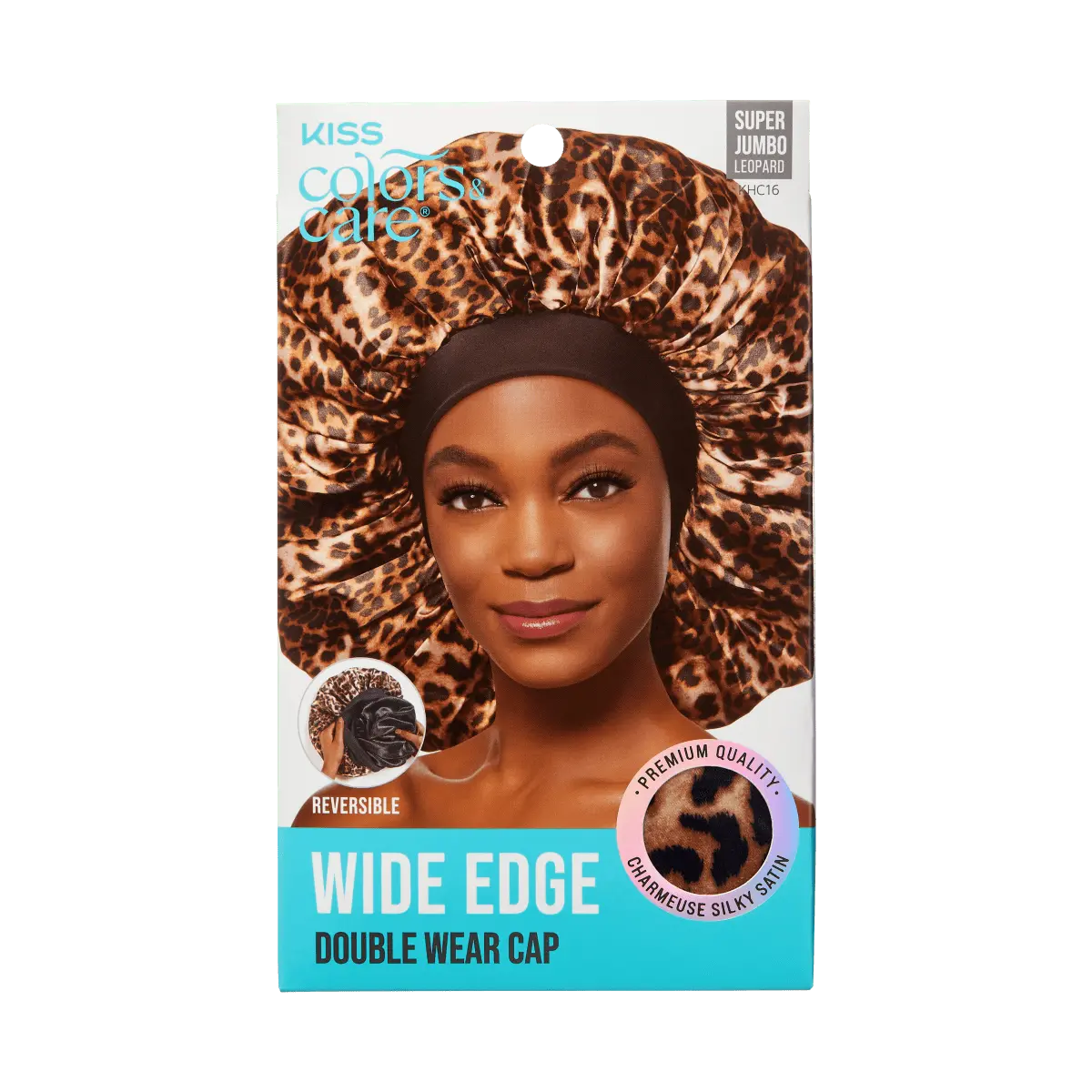 Kiss Colors & Care Silky Satin Double Wear Cap - Leopard | Reversible, Silk Bonnet, Sleep Bonnet, Super Jumbo, Hair Accessories