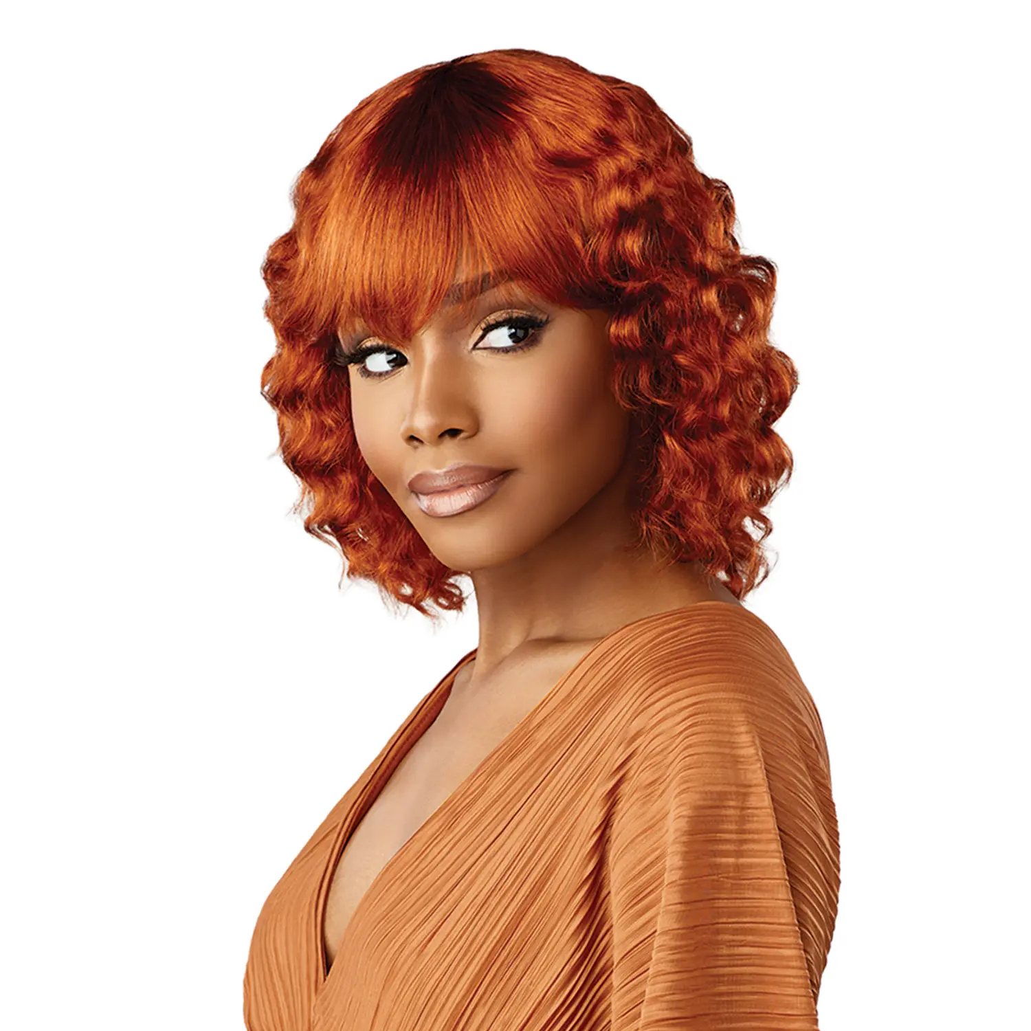 Sensationnel Unisex Natural Human Hair Full Machine Wig - Empire Bob Collection, 12" Deep Wave Bob with Bangs, Face-Shaping Fashion Accessory for Wavy Wigs Lovers to Enhance Natural Beauty