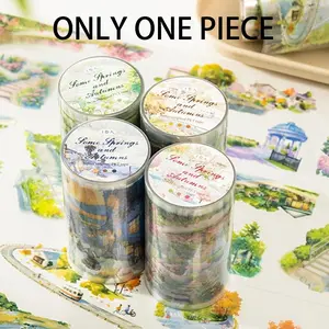 Seasonal Landscape Theme Pet Tape Roll, DIY Scrapbook Journal Decoration, Single Roll Adhesive Tape for Students Gift Stationery, Crafts