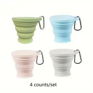 Portable Foldable Silicone Water Bottle, 4 Counts/set Leakproof Sports Water Bottle with Carabiner, Reusable Water Container for Gym, Hiking