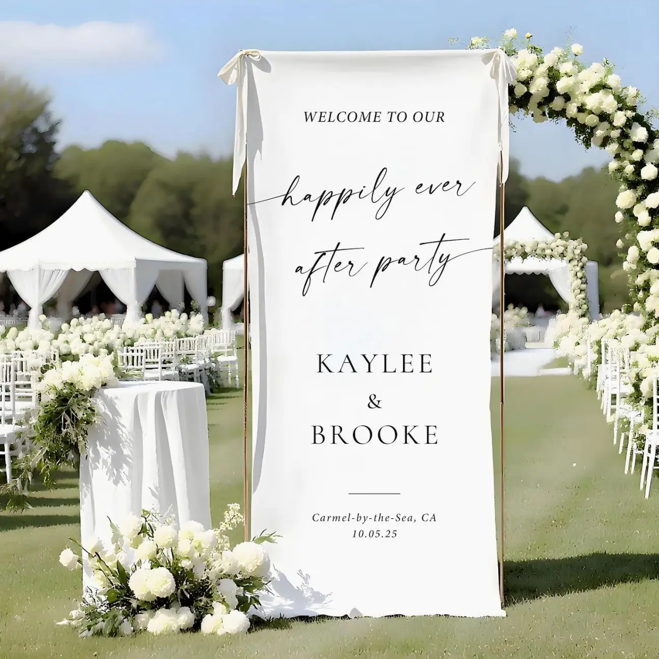 Fabric Wedding Welcome Sign, Happily Ever After Party Welcome Sign, Modern Outdoor Wedding Banner, Personalized Wedding Decoration