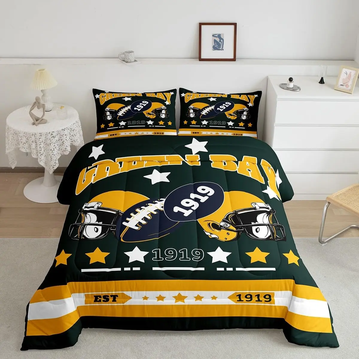 American Football Bedding Set Green Bay Comforter Set Football Gifts Duvet Quilt Rugby Sports Room Decor