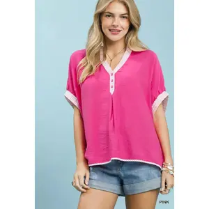 UMGEE Oversized Contrast Stripe Trim Top **DEBUT SALE**