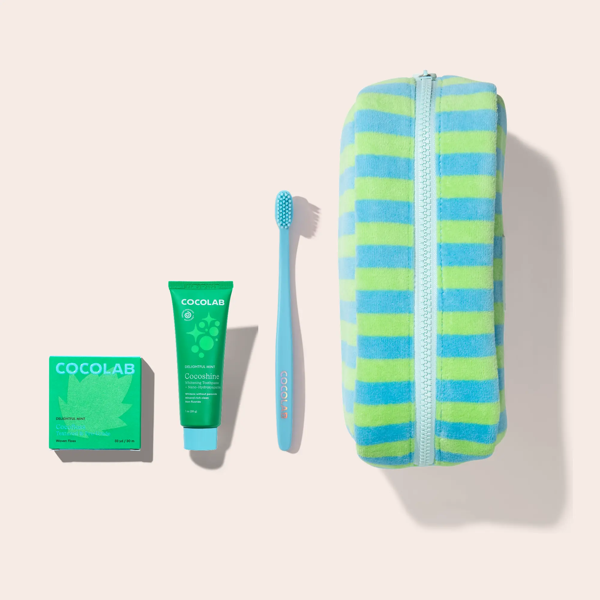 COCOLAB Ready, Set, Jet Complete Bundle, Complete Routine for Oral Wellness, Includes Viral Cocofloss, Cocobrush, and Cocoshine Whitening Toothpaste
