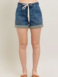 Piper Judy Blue High Waist Cuffed Jogger Shorts