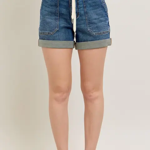 Piper Judy Blue High Waist Cuffed Jogger Shorts