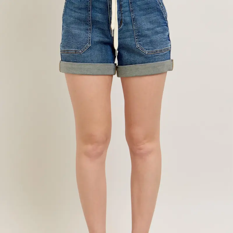 Piper Judy Blue High Waist Cuffed Jogger Shorts