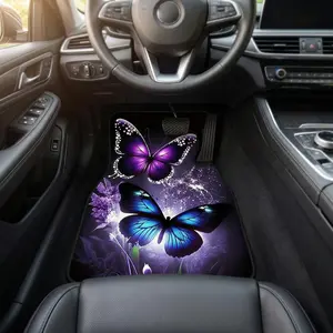 Blue Star Butterfly Car Floor Mat Set (4-piece) - Durable polyester fabric, suitable for all types of cars, SUVs, and trucks. Seasonal protection. Suitable for both men and women as an ideal gift. Machine washable. Non-slip bottom surface.