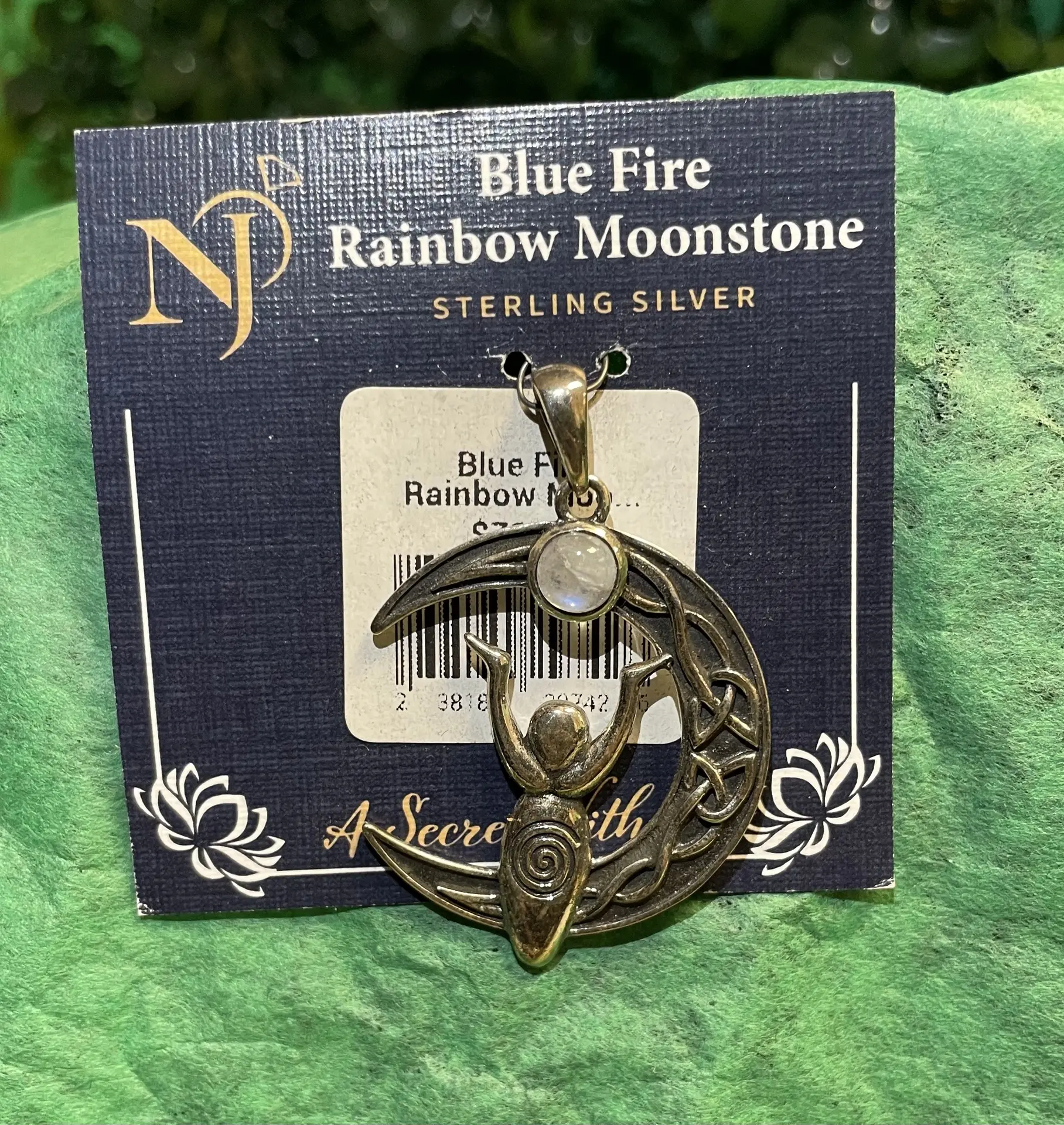 Blue Fire Rainbow Moonstone Crescent Moon Goddess Pendant, Unisex Elegant Jewelry for Adults with Ethereal Beauty Design (72), New Beginnings