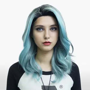IMstyle Twila Baby Blue with Dark Rooting Ombre Color Layer Cut Free Parting Glueless 13*3 Lace Front Wigs Heat Friendly Synthetic Wig for Women Daily Wear