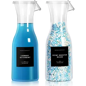 Laundry Detergent Dispenser Bottle 40oz with Waterproof Label for Detergent, Soap, Softener, Scent Booster Beads, Sturdy PET Bottle for Laundry Room - 2 Pack Black
