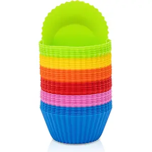 36-Pack Reusable Silicone Cupcake Liners Colorful Non-Stick Muffin Baking Cups Heat-Resistant Food Grade Silicone Molds for Baking Cupcakes Party Desserts - Bakeware