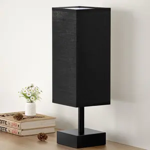 Black Small Table Lamp - Bedside Lamp for Bedroom, Minimalist Nightstand Lamp with Black Base, Desk Lamp for  Room Dorm