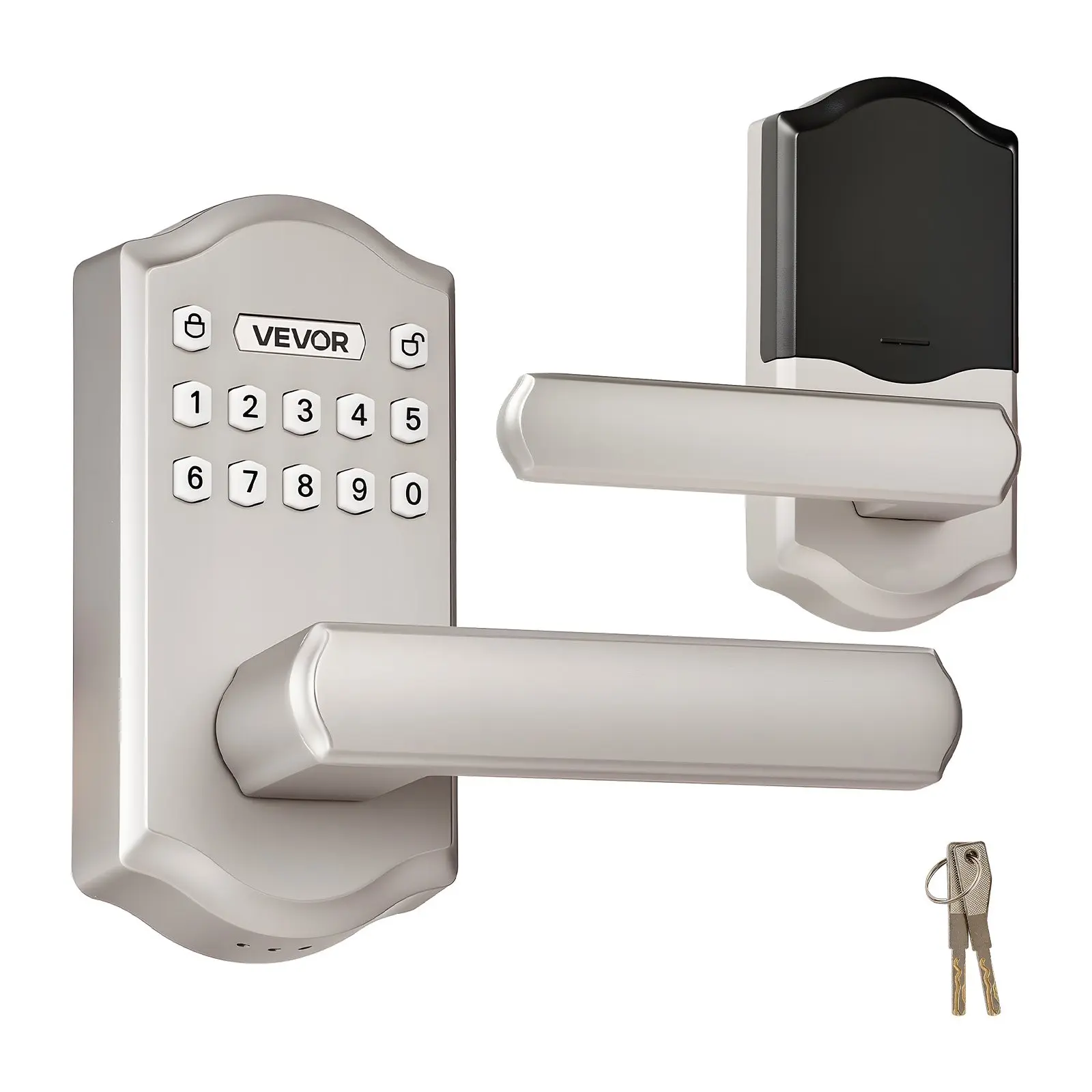 VEVOR Keyless Entry Door Lock Handleset - Electronic Lever with Keypad, Door Locks with Customizable User Codes, Keyed Entry, Auto Locking, Anti-Peeping Password, Backlit Keypad, Metallic Satin Nickel Finish for Home