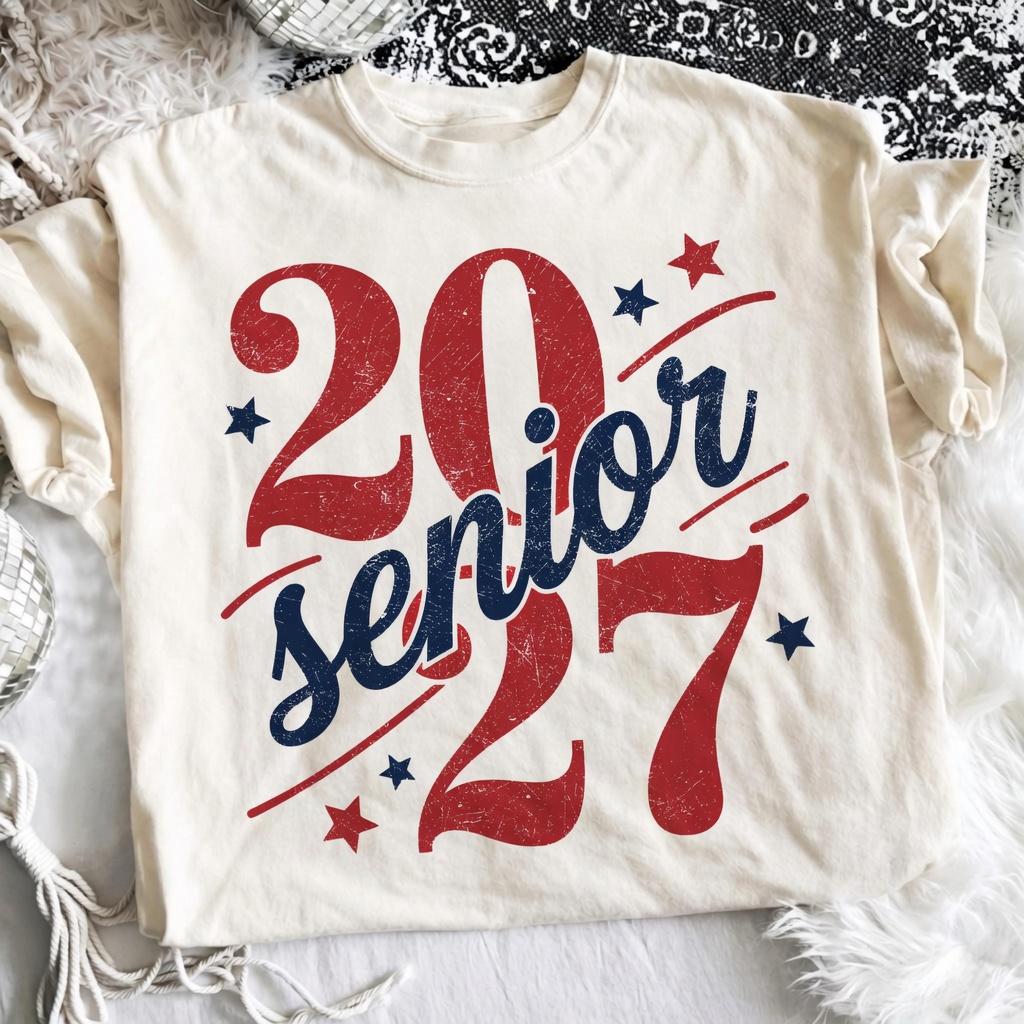 Senior Class 2027 Shirt, Class of 2027 Graduation Tee, Retro America Senior 2027 T-Shirt, Red White Blue Senior Year Graphic Shirt, Cute Fourth of July Senior Tee