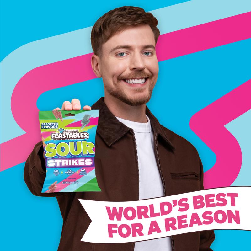 Feastables by Mr.Beast - Sour Strikes – Mixed Gummies, Sour Candies, with Watermelon, Green Apple, Strawberry & Raspberry Flavors, Sweets for Kids and Adults, Perfect Halloween Snack