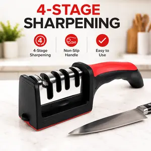 4-Stage Manual Knife Sharpener with Non-Slip Handle, Kitchen Sharpening Tool for Quick Blade Sharpening