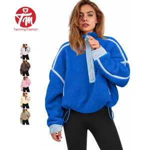 Tanming Women's Minimalist Basic Half-Zip Sherpa Fleece Casual Pullover Sweatshirt, Longsleeves, Soft Oversized Warm Fuzzy Tops with Pockets, Spring Transitional Casual Pullover Tops,summerwins