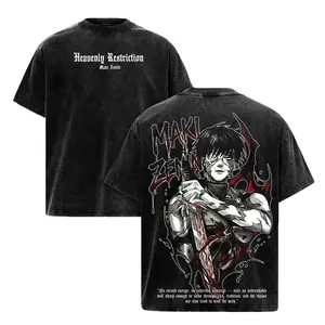Unisex couple T-shirts Maki Zenin Jujutsu Kaisen T-Shirt – Vintage Washed Oversized Anime Tee, Dark Aesthetic Maki Manga Graphic Shirt, Heavy Cotton Unisex Streetwear JJK Merch, Fall Outfit Anime Gift Menswear Top Man Tshirt Streetwear Crewneck Tropical