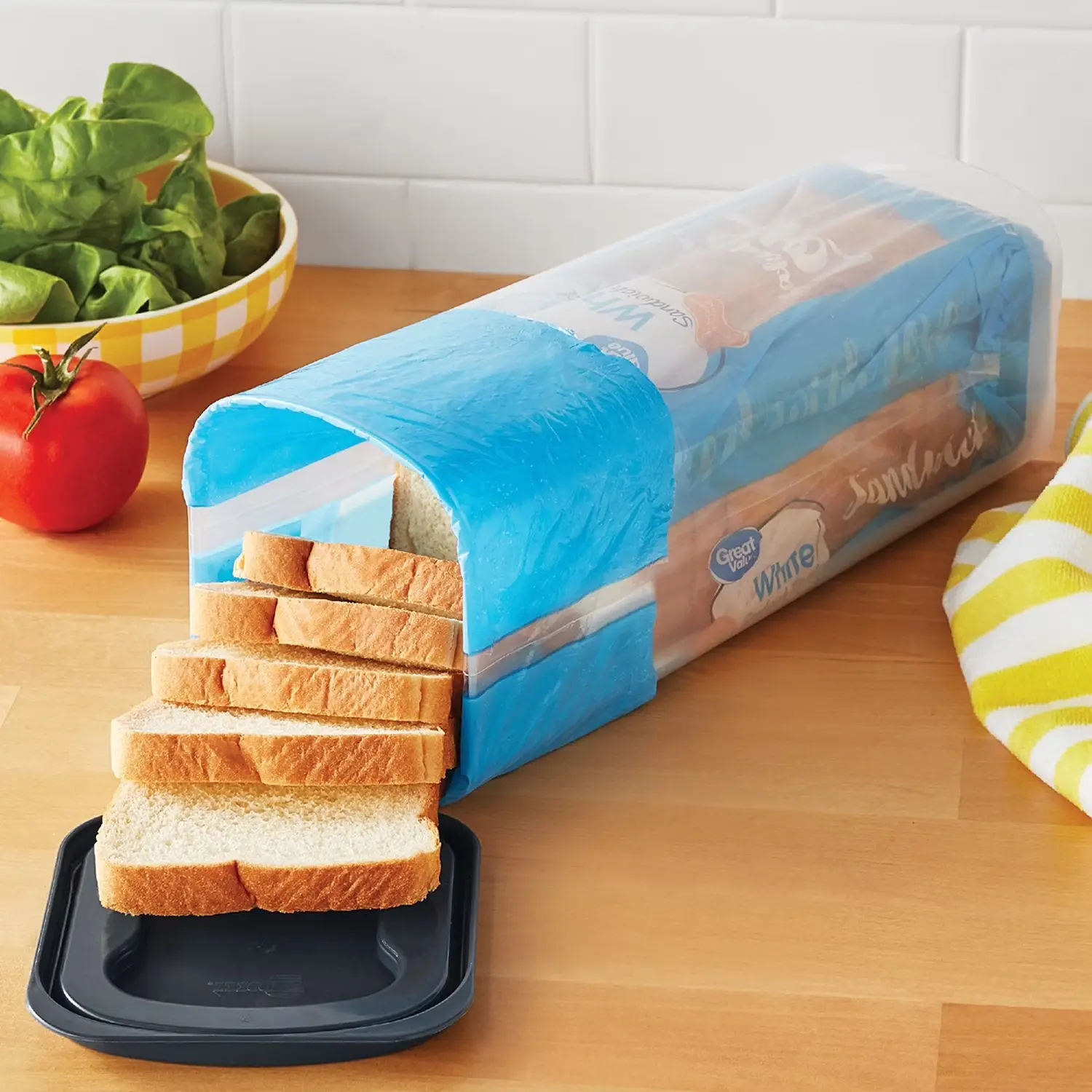 Plastic Bread Bin and Bread Storage Keeper Container with Lid, Pantry Bread Organizer for Loaf Bread and Food Storage, Clear with Gray Lid, 5.25" x 5.25" x 13.62"