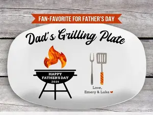 Personalized Dad’s Grilling Plate – Custom BBQ Serving Tray for Father’s Day, Grill Master Gift for Dad & Grandpa